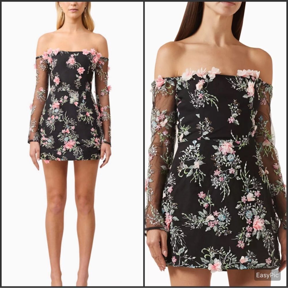 NWT Elliatt Gaia Black Floral Mini Dress Size L